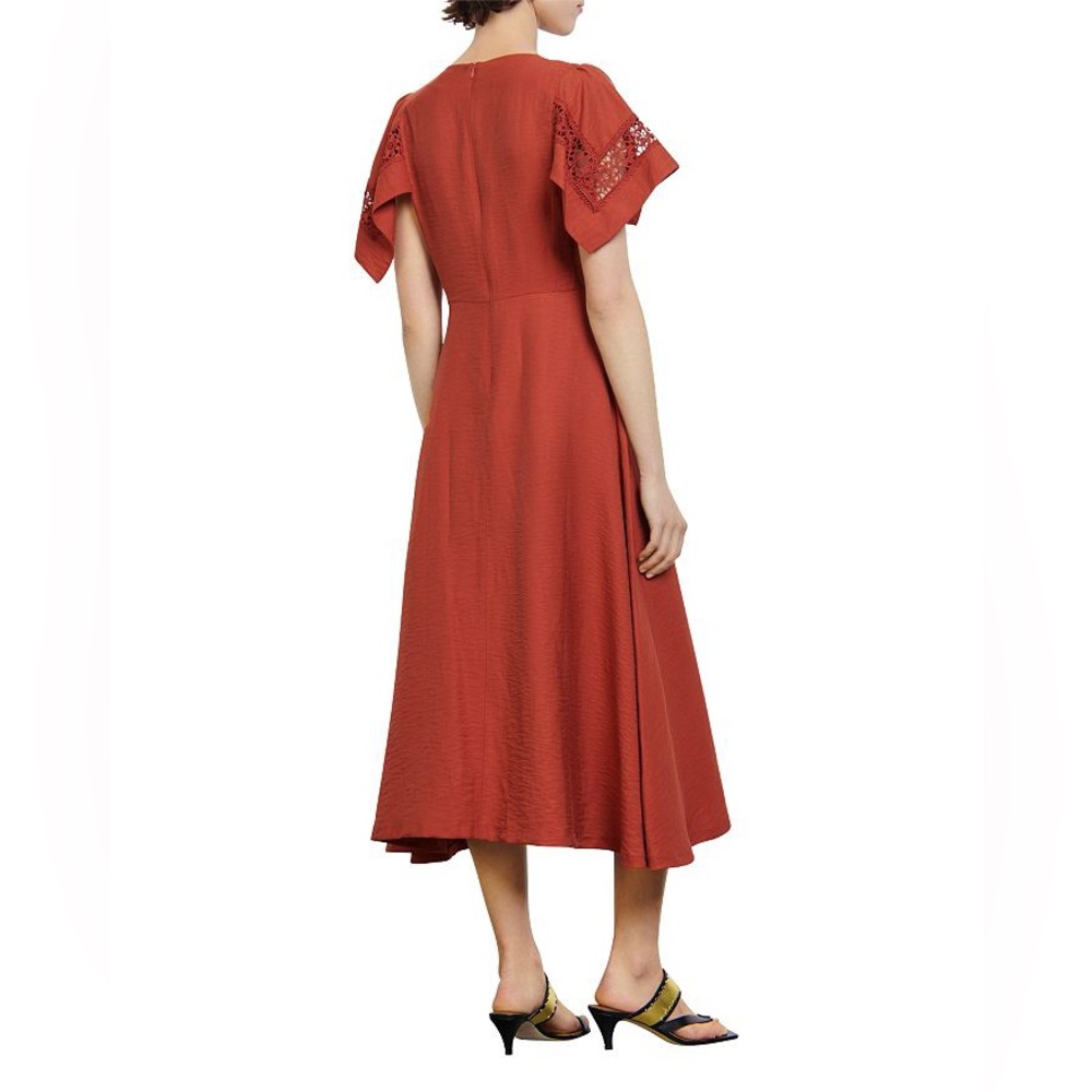 NWOT Sandro Red Midi Dress with Lace Accents size EU34 - Picture 2 of 10